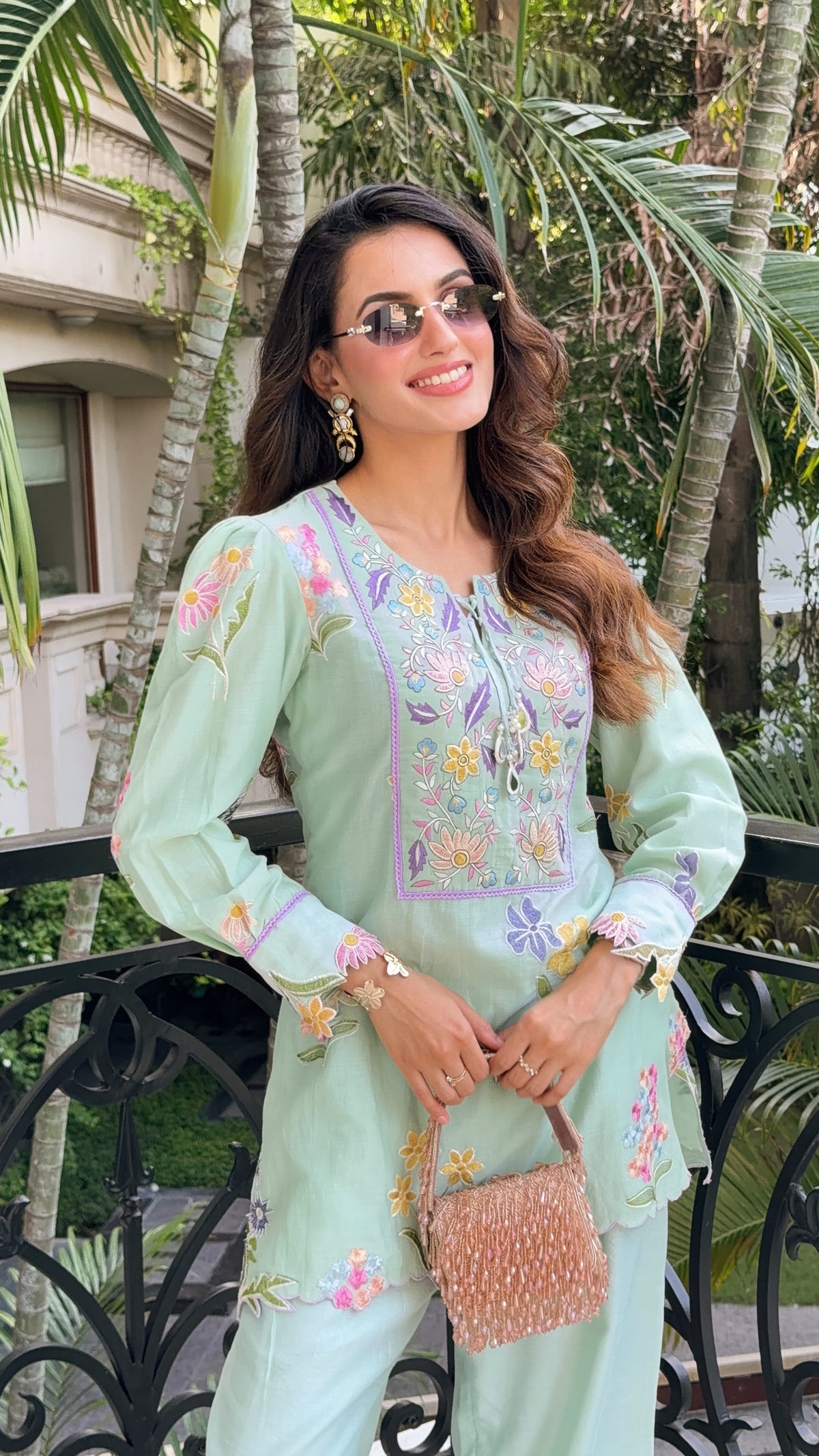Mint Gardenia Embroidered Set
