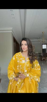 Sunlit Yellow Floral Embroidered 3-Piece Kurta Set