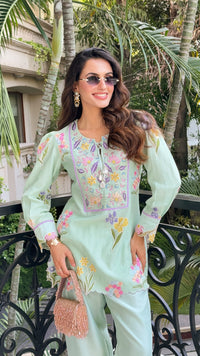 Mint Gardenia Embroidered Set