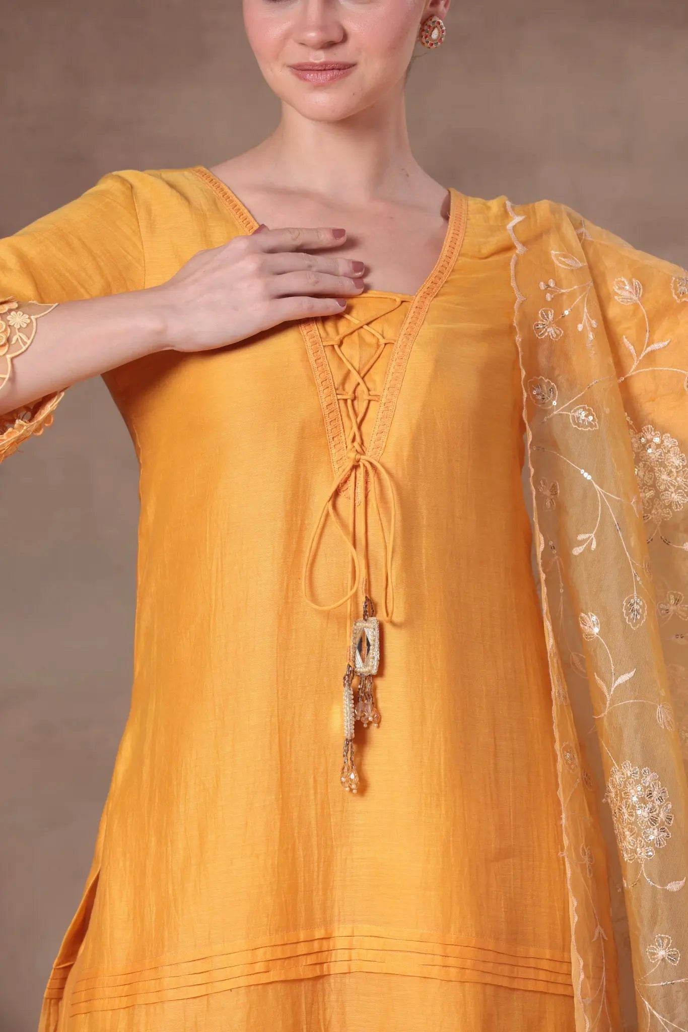 The Mango Yellow Corset-Tie Lace Set