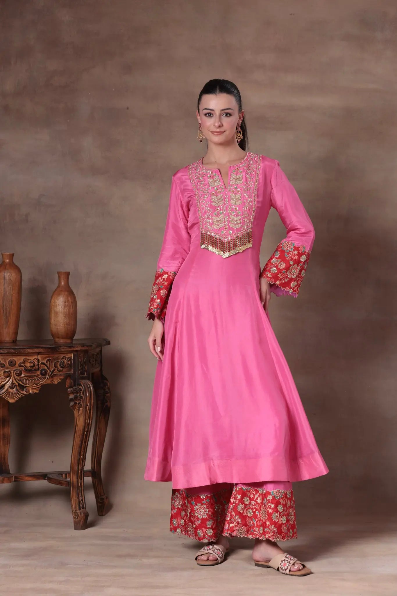 The Rani Pink Fringe Yoke Set