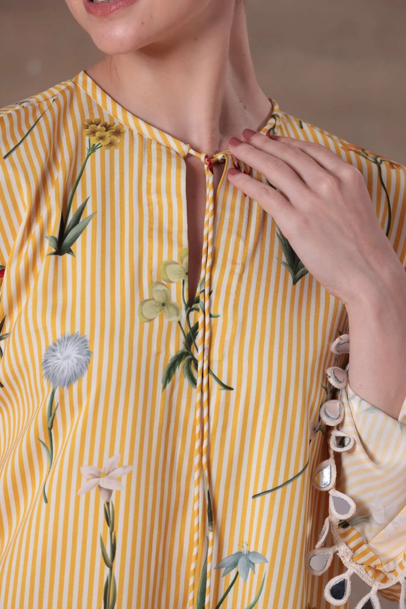 The Yellow Striped Floral High-Low Set