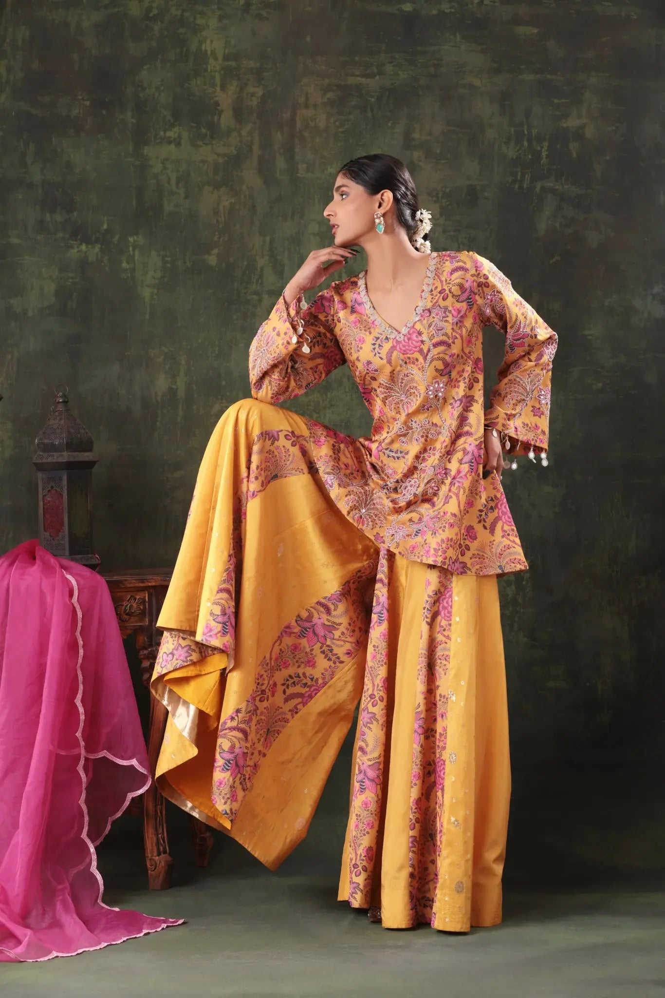 The Mustard Floral Sharara Set Arzoo Essentials