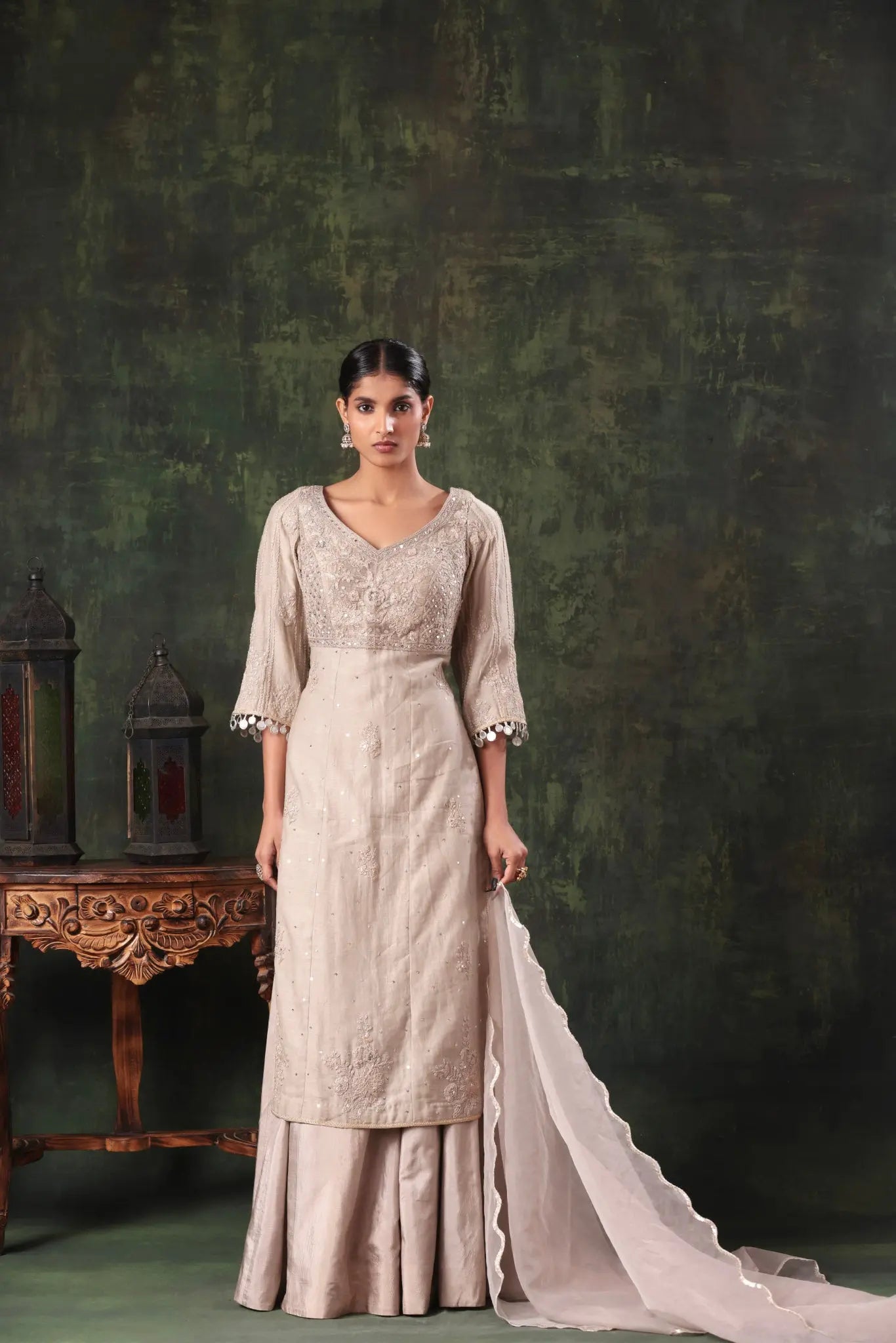 The Taupe Coin Tassel Sharara Set Arzoo Essentials