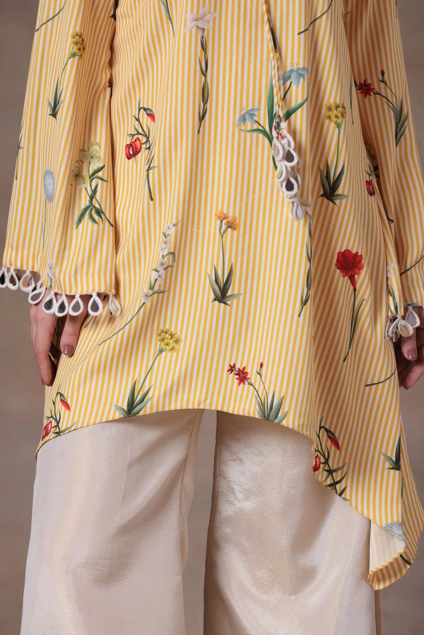 The Yellow Striped Floral High-Low Set