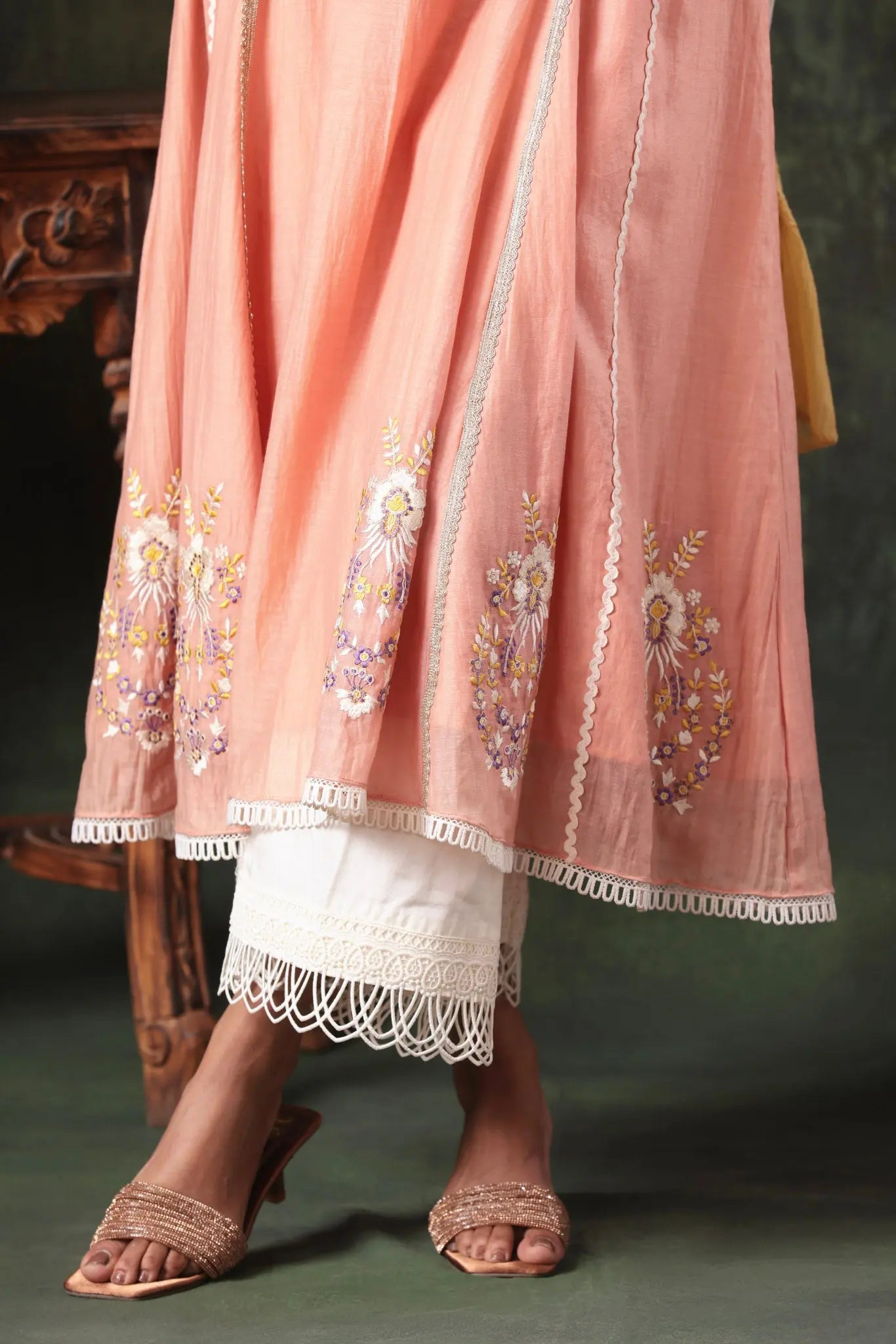 The Peach Kalidar Lace Anarkali Arzoo Essentials