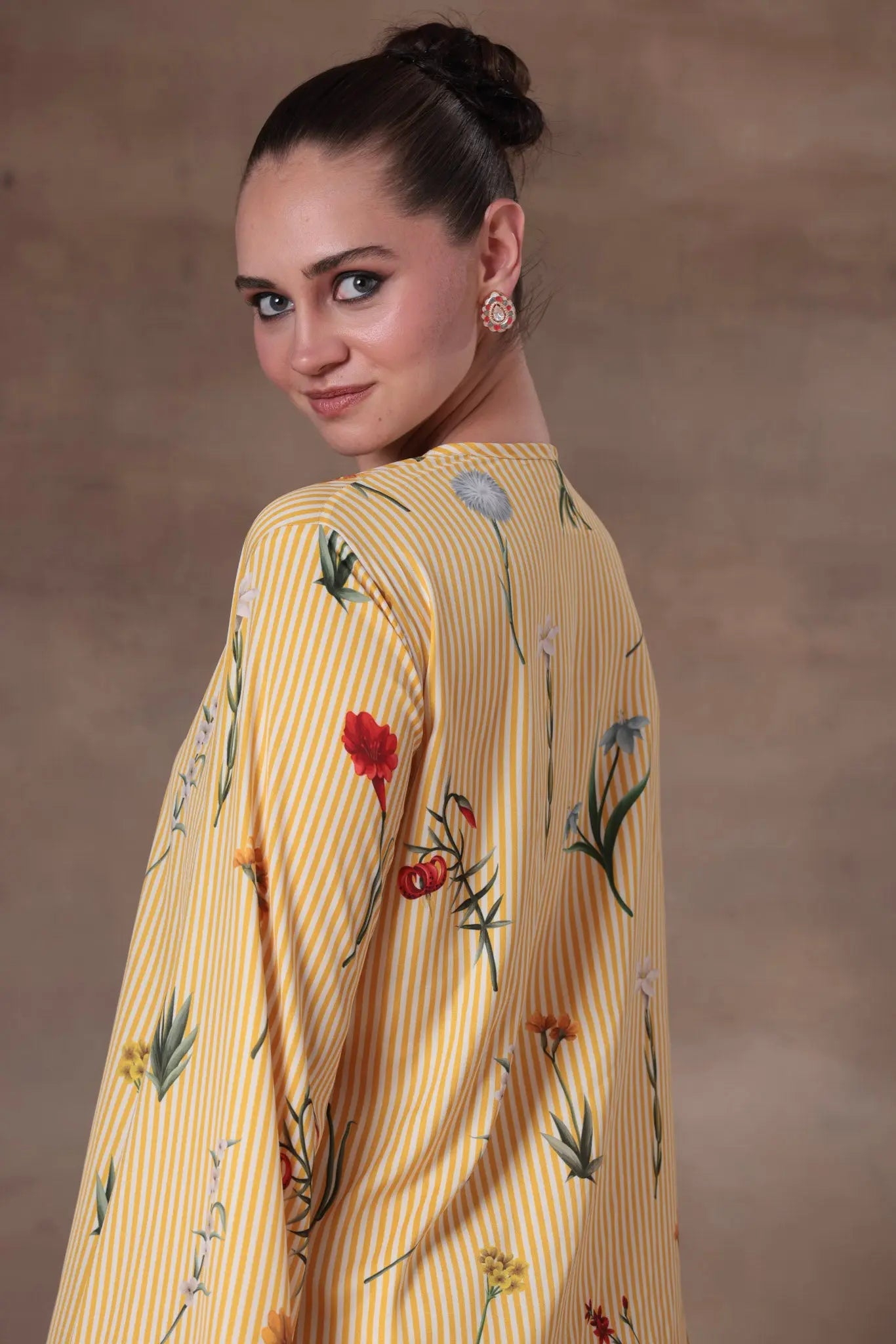 The Yellow Striped Floral High-Low Set