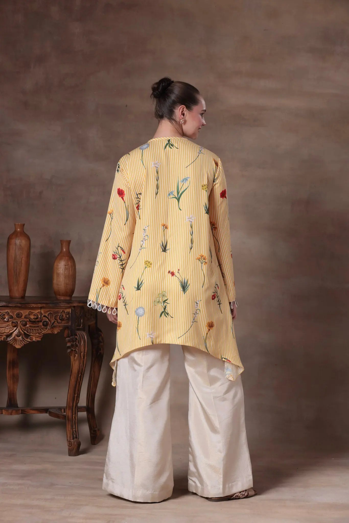 The Yellow Striped Floral High-Low Set