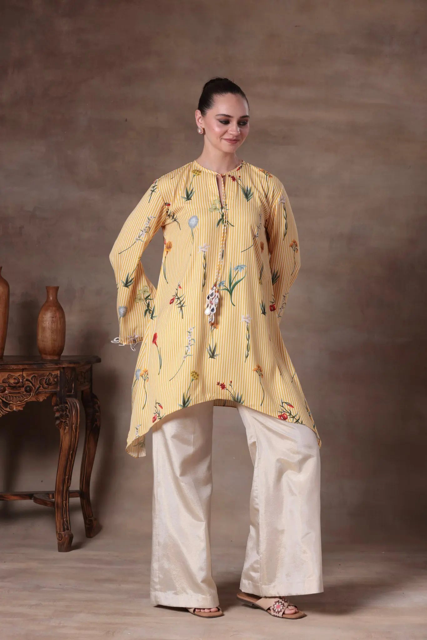 The Yellow Striped Floral High-Low Set