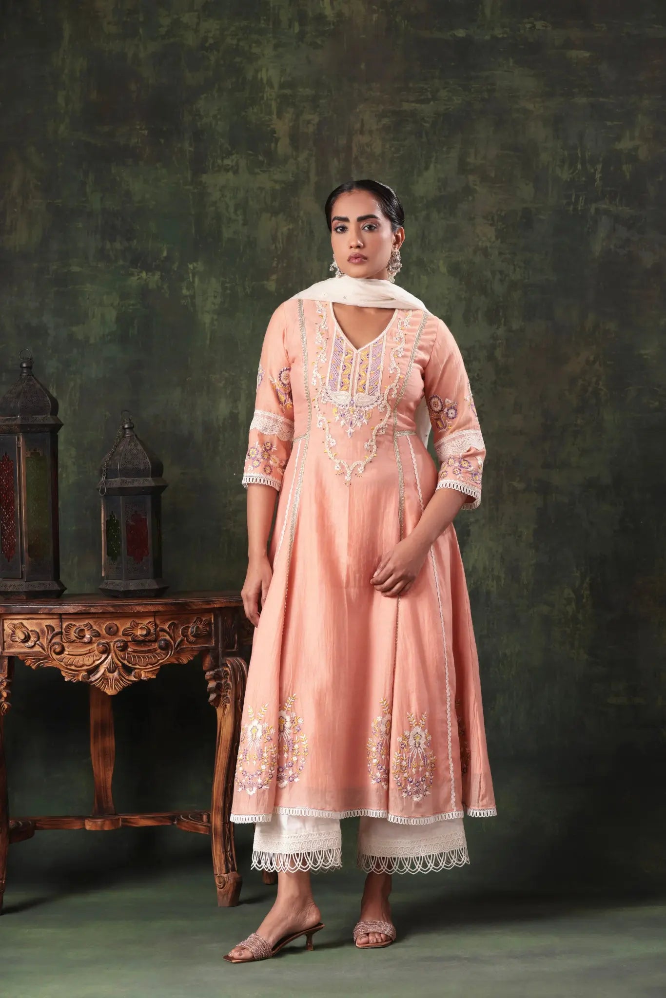 The Peach Kalidar Lace Anarkali Arzoo Essentials