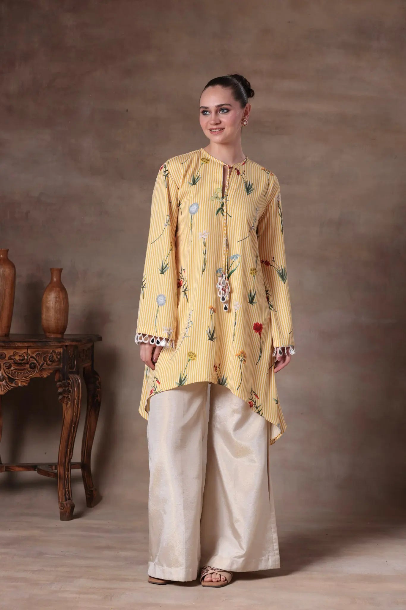 The Yellow Striped Floral High-Low Set