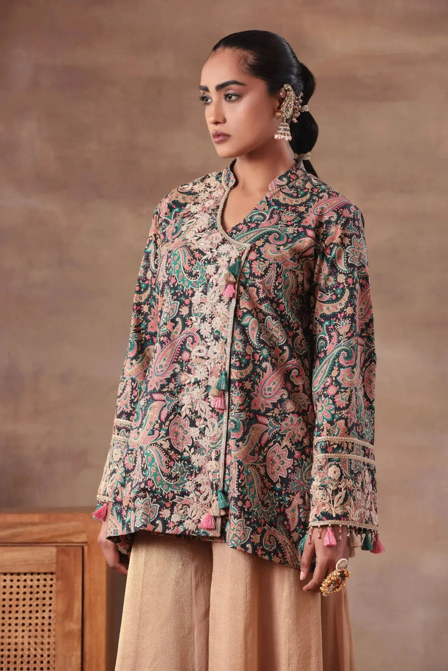 The Teal Paisley Tassel Angrakha Set - Image 3