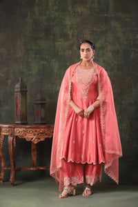 The Coral Pink Scallop Yoke Set Arzoo Essentials