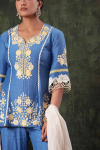 The Cornflower Blue Floral Peplum Set Arzoo Essentials