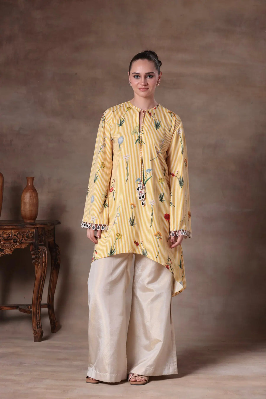 The Yellow Striped Floral High-Low Set - Image 1