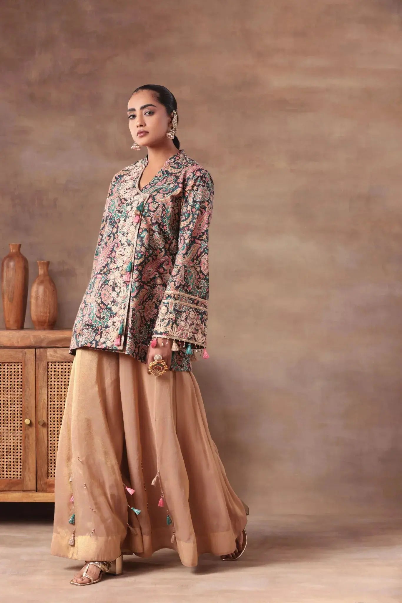 The Teal Paisley Tassel Angrakha Set Arzoo Essentials