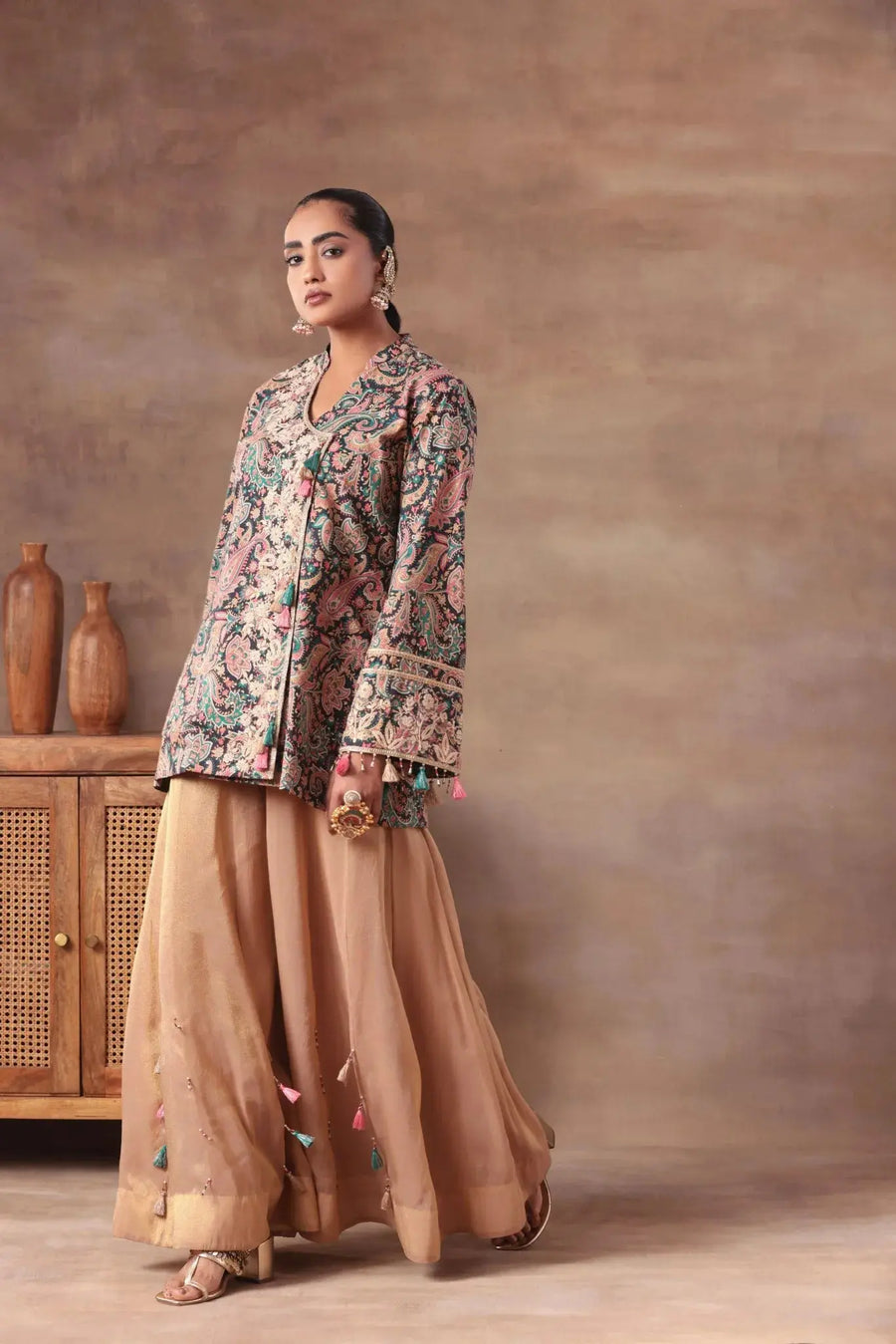 The Teal Paisley Tassel Angrakha Set - Image 6