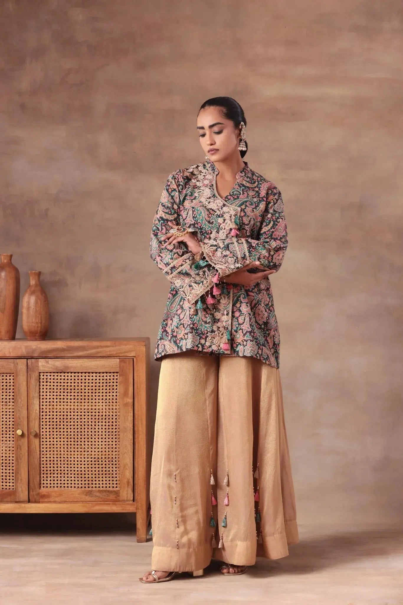 The Teal Paisley Tassel Angrakha Set Arzoo Essentials