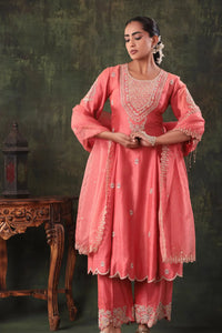 The Coral Pink Scallop Yoke Set Arzoo Essentials