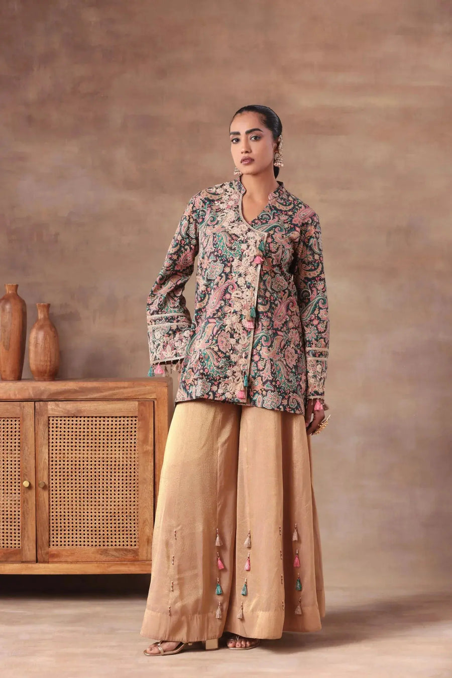 The Teal Paisley Tassel Angrakha Set - Image 2