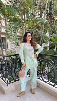 Mint Gardenia Embroidered Set