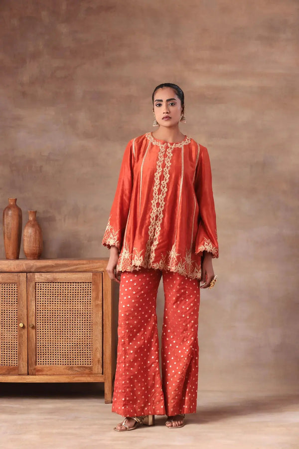 The 'Saffron' Embroidered Lounge Set Arzoo Essentials