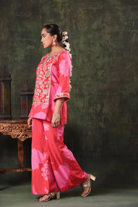The Strawberry Red Floral Yoke Set Arzoo Essentials