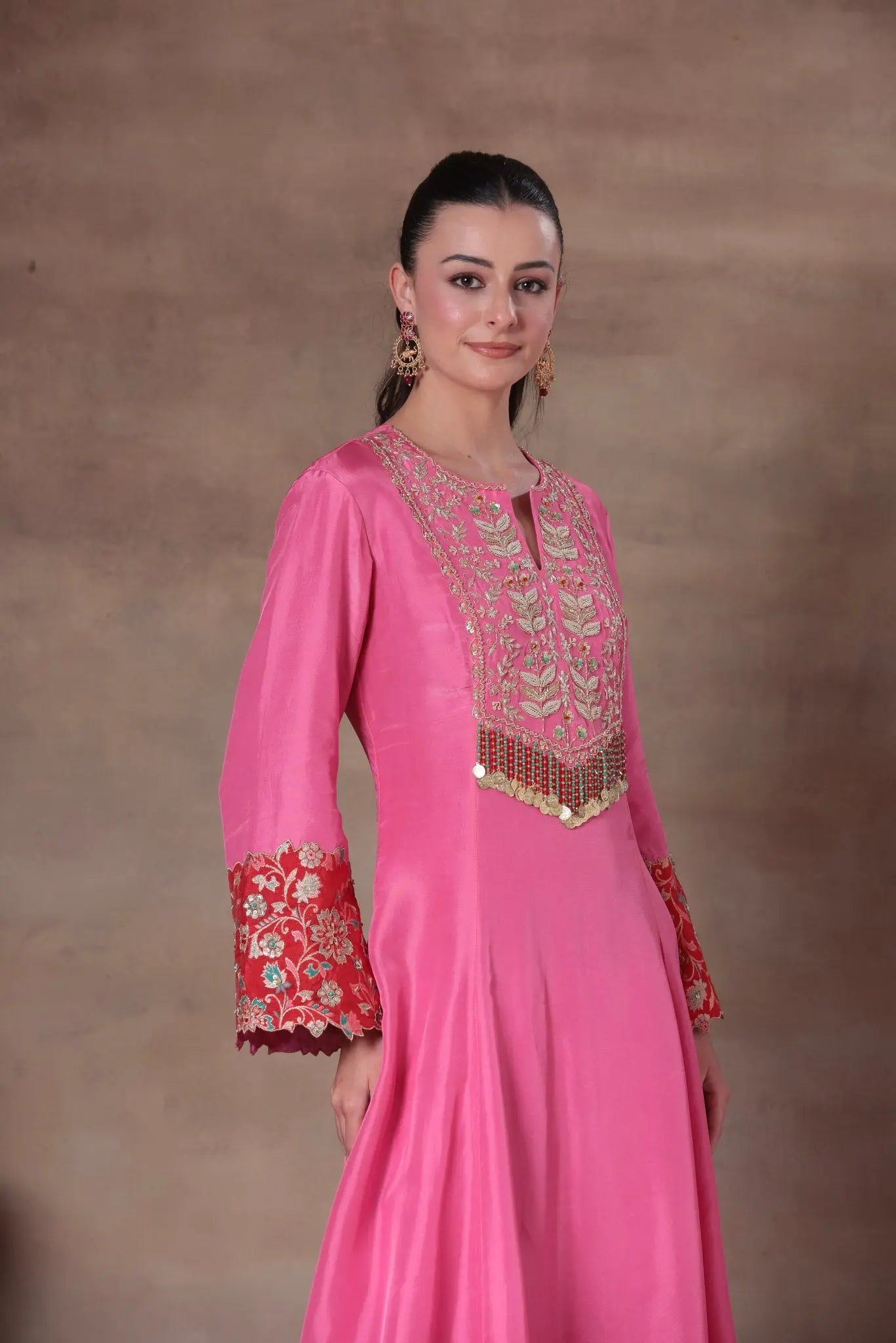 The Rani Pink Fringe Yoke Set