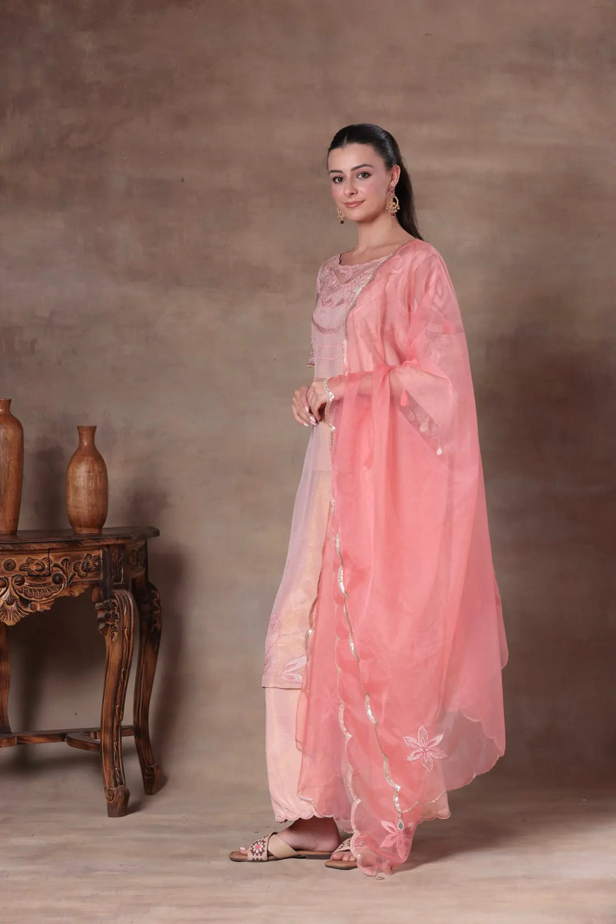 Peach Organza Illusion Yoke Suit - Image 2