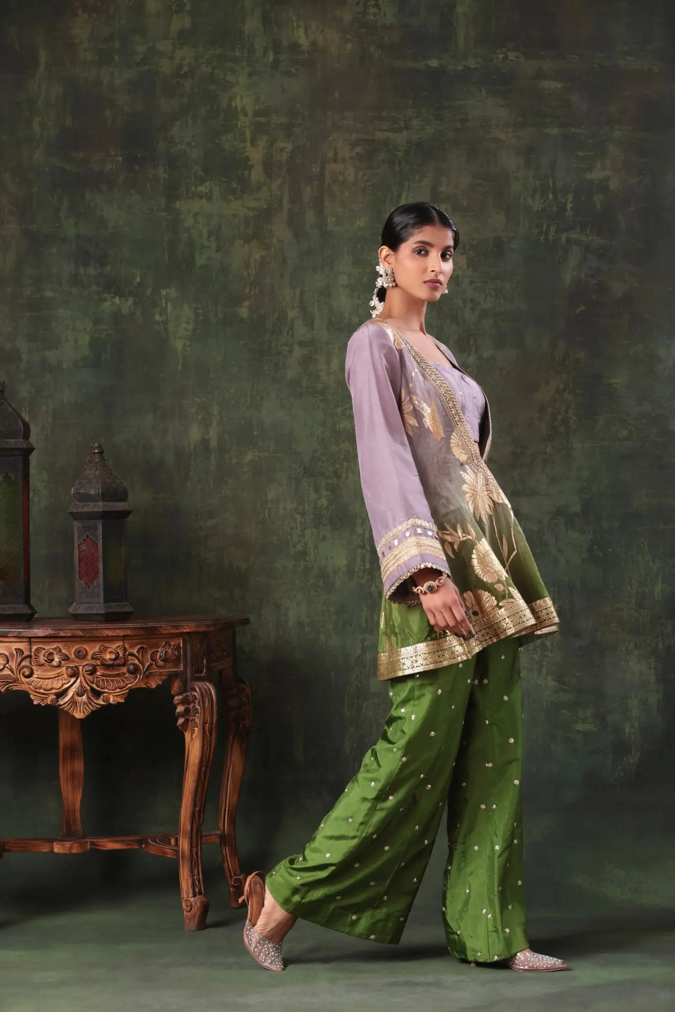 The Lavender-Olive Ombre Silk Set Arzoo Essentials