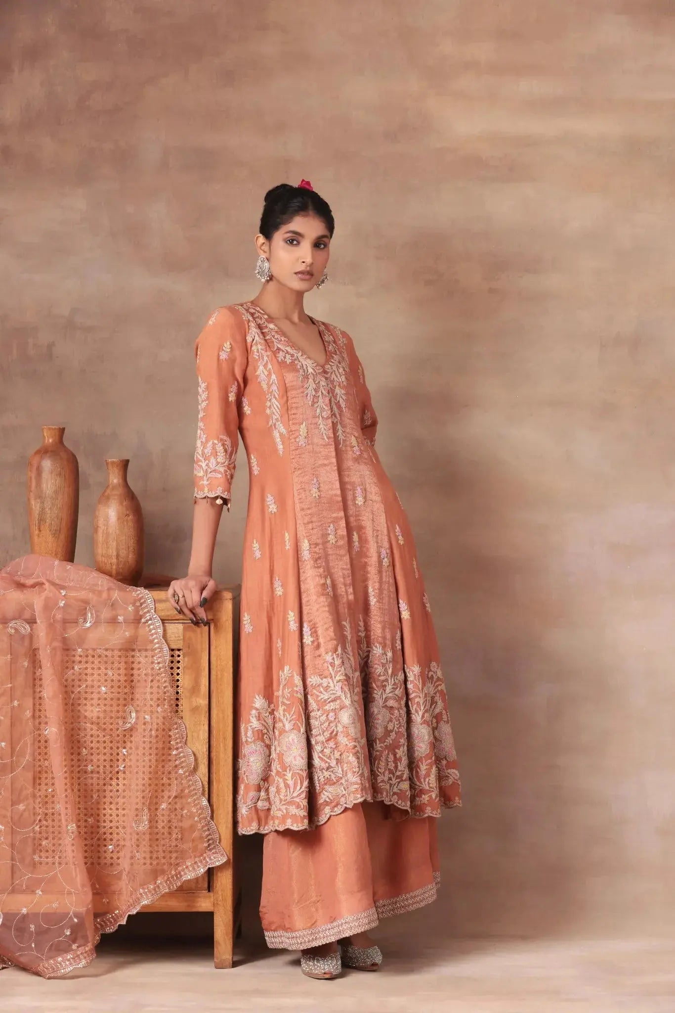 The Coral Blush Zardosi Slit Set Arzoo Essentials