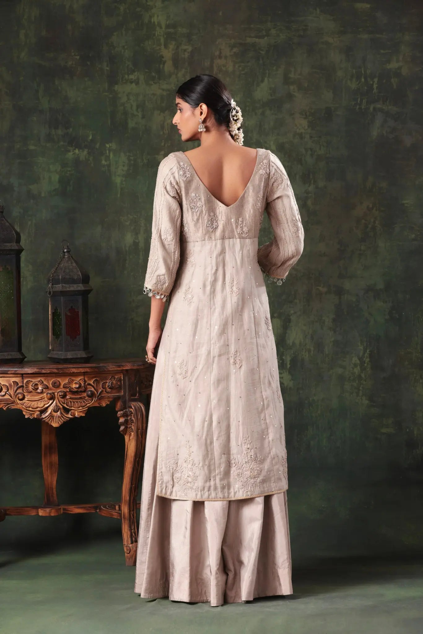 The Taupe Coin Tassel Sharara Set Arzoo Essentials