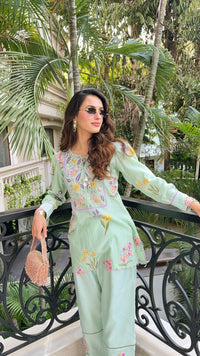 Mint Gardenia Embroidered Set