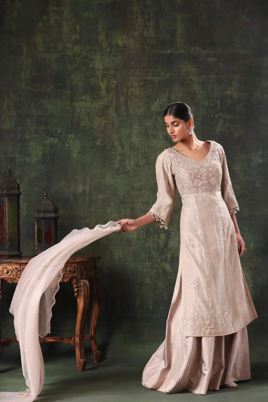 The Taupe Coin Tassel Sharara Set - Image 3