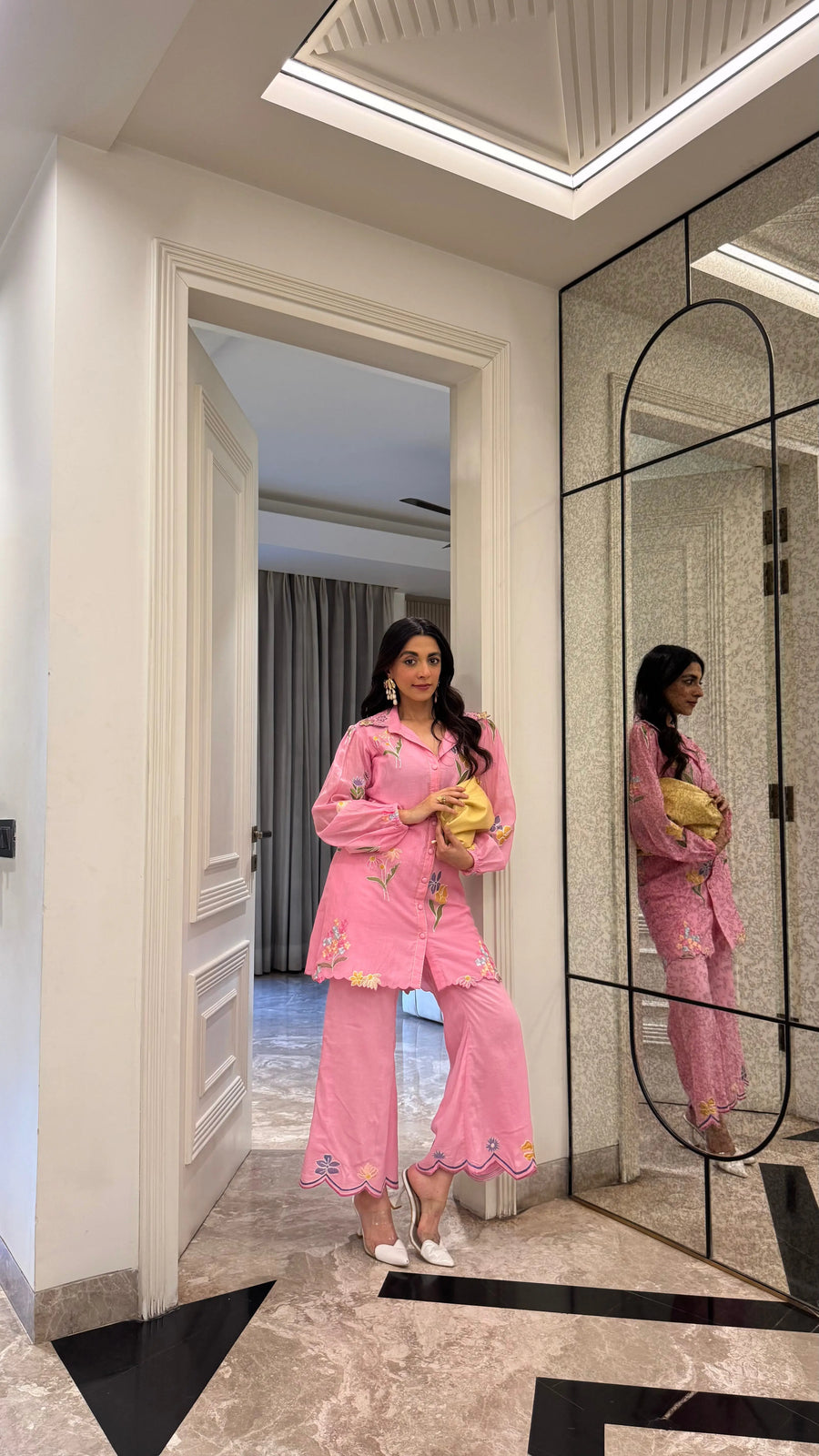 Primrose Pink Embroidered Floral Co-Ord Set