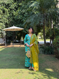 Teal Mirage Flared Satin Set