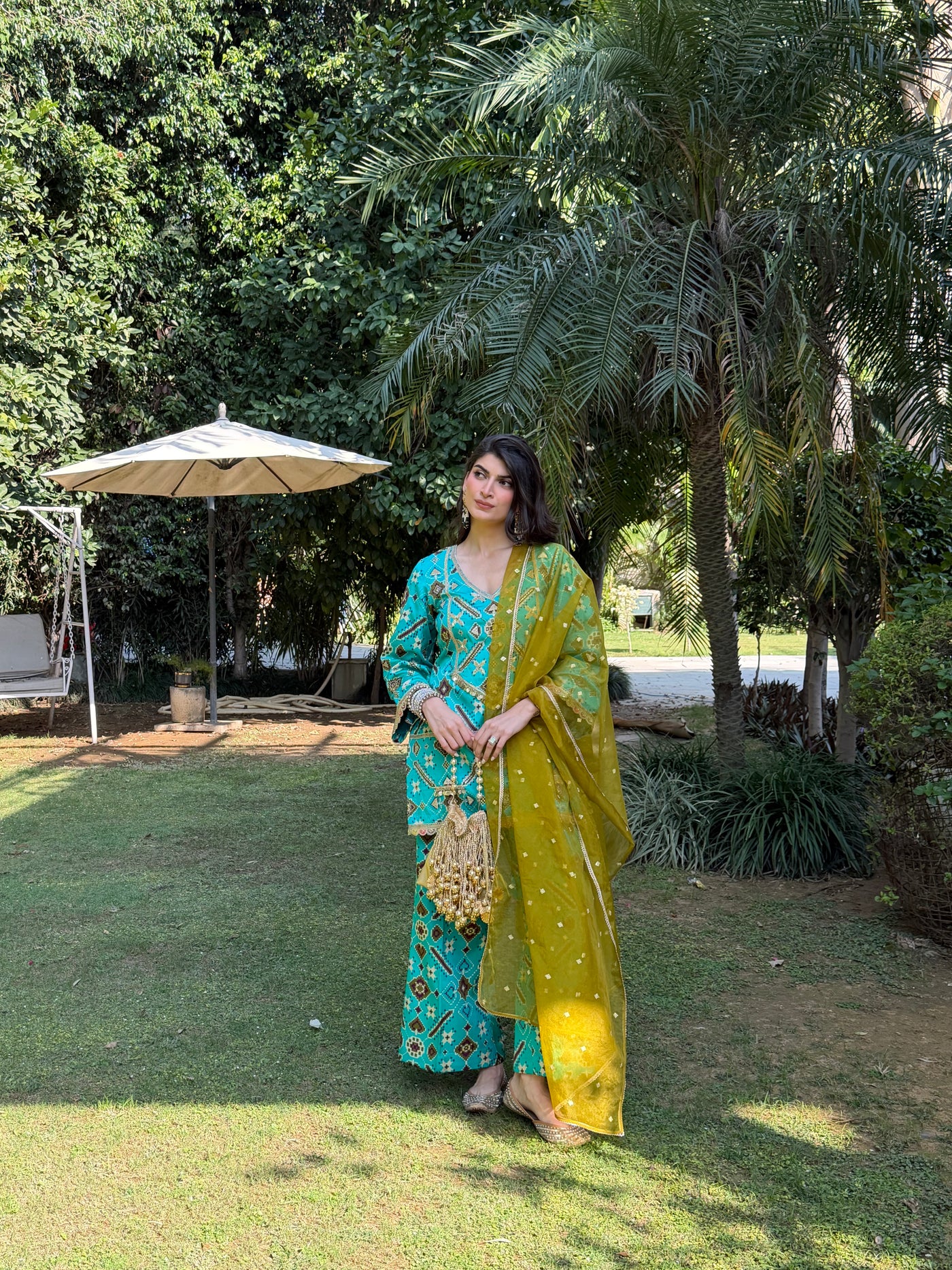 Teal Mirage Flared Satin Set