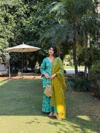 Teal Mirage Flared Satin Set