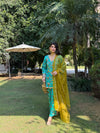 Teal Mirage Flared Satin Set