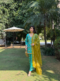 Teal Mirage Flared Satin Set