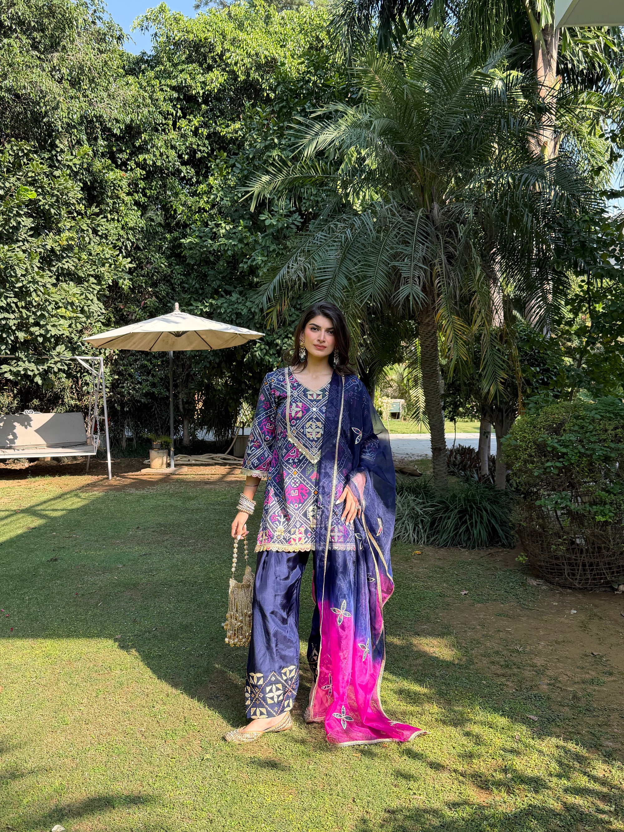 Midnight Mirage Satin Suit Set
