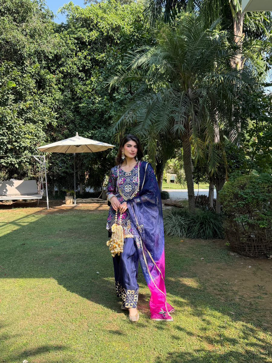 Midnight Mirage Satin Suit Set
