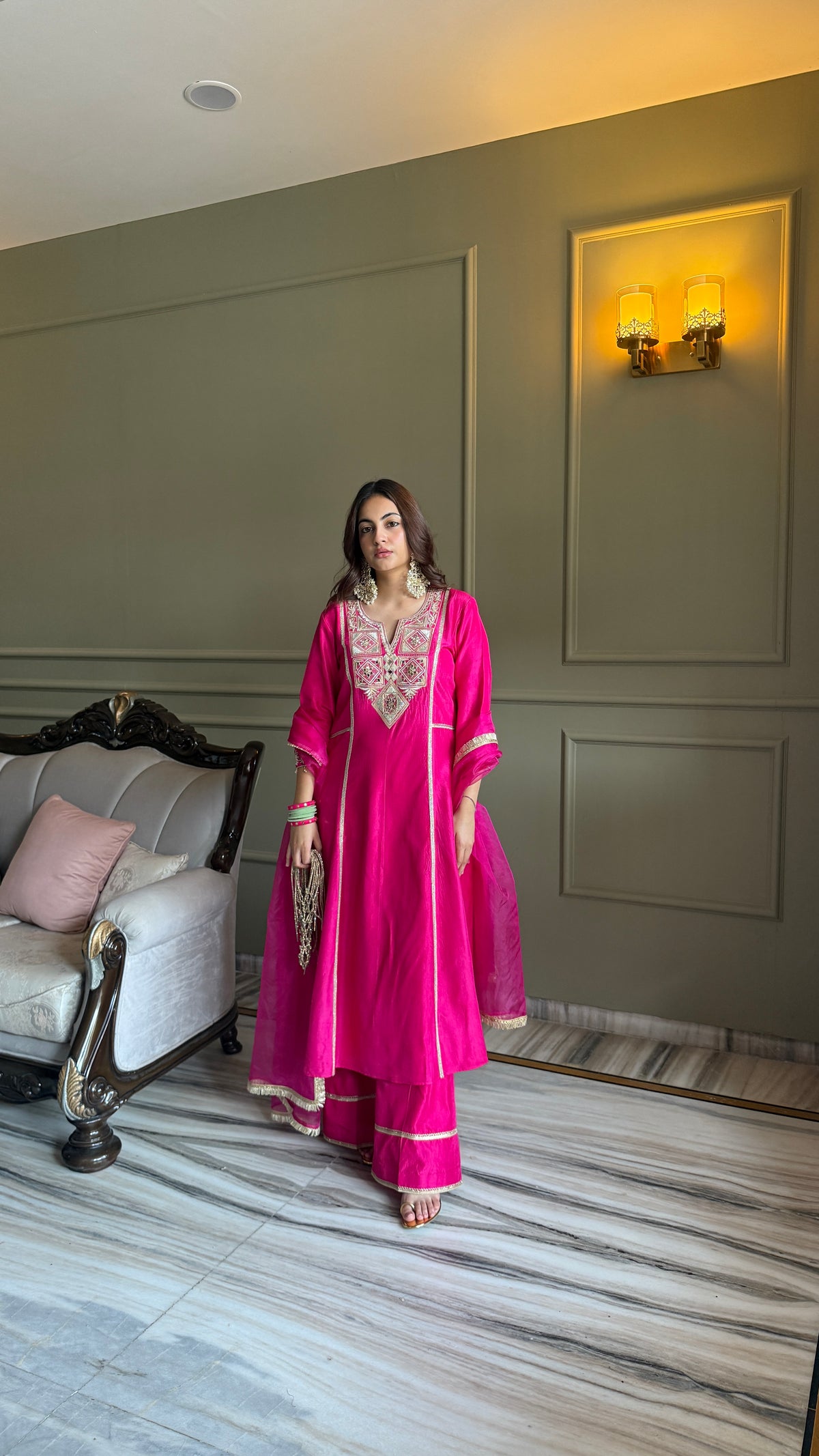 Festive Magenta Gota & Zari Embroidered Kurta Set