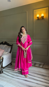 Festive Magenta Gota & Zari Embroidered Kurta Set
