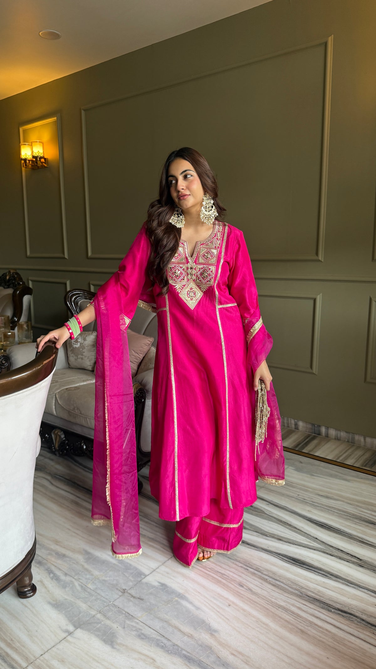 Festive Magenta Gota & Zari Embroidered Kurta Set