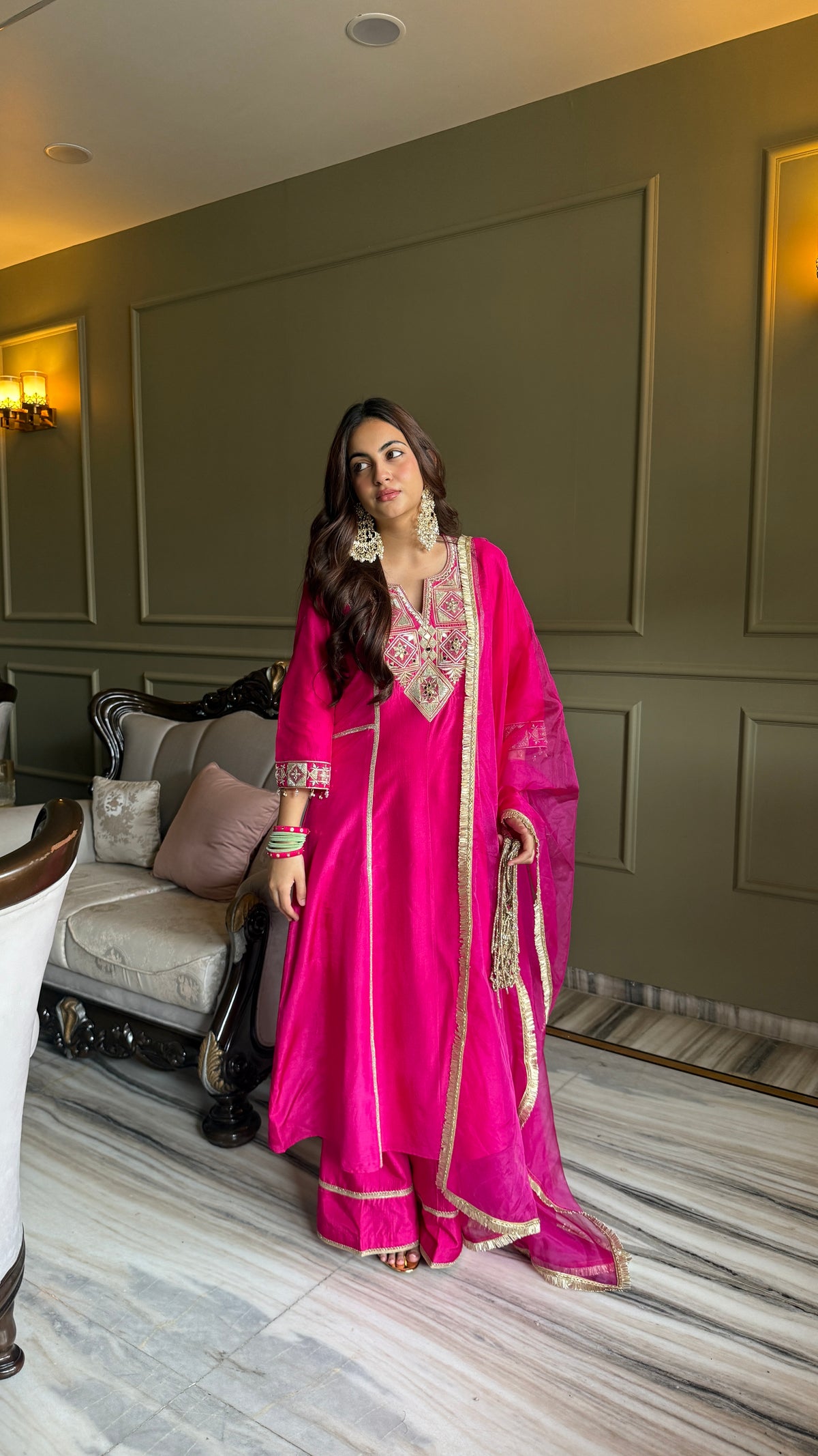 Festive Magenta Gota & Zari Embroidered Kurta Set