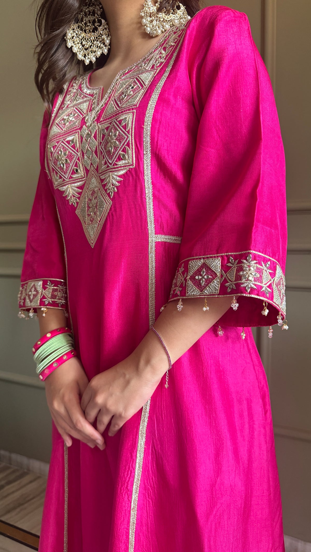 Festive Magenta Gota & Zari Embroidered Kurta Set