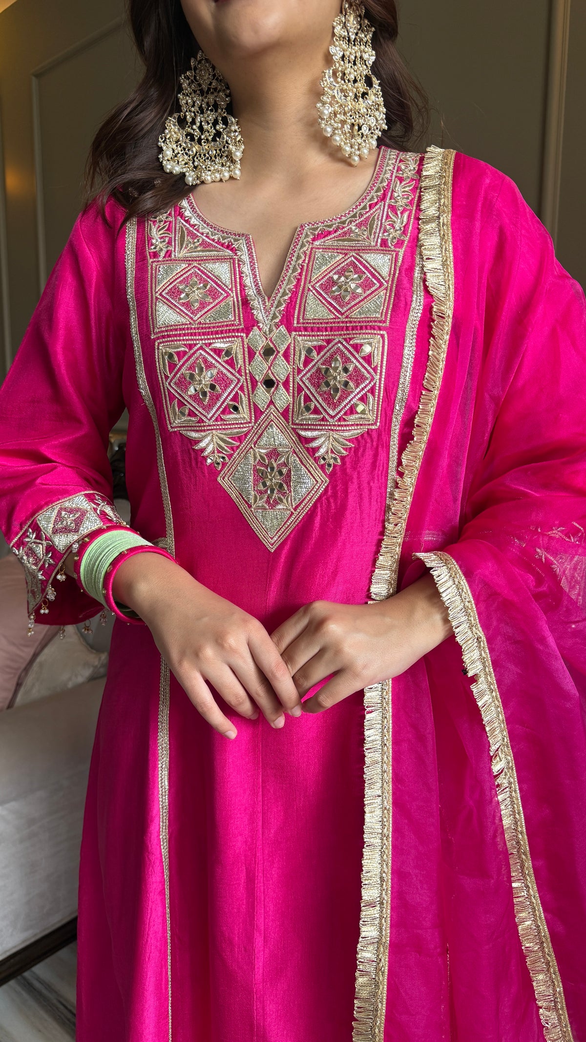Festive Magenta Gota & Zari Embroidered Kurta Set