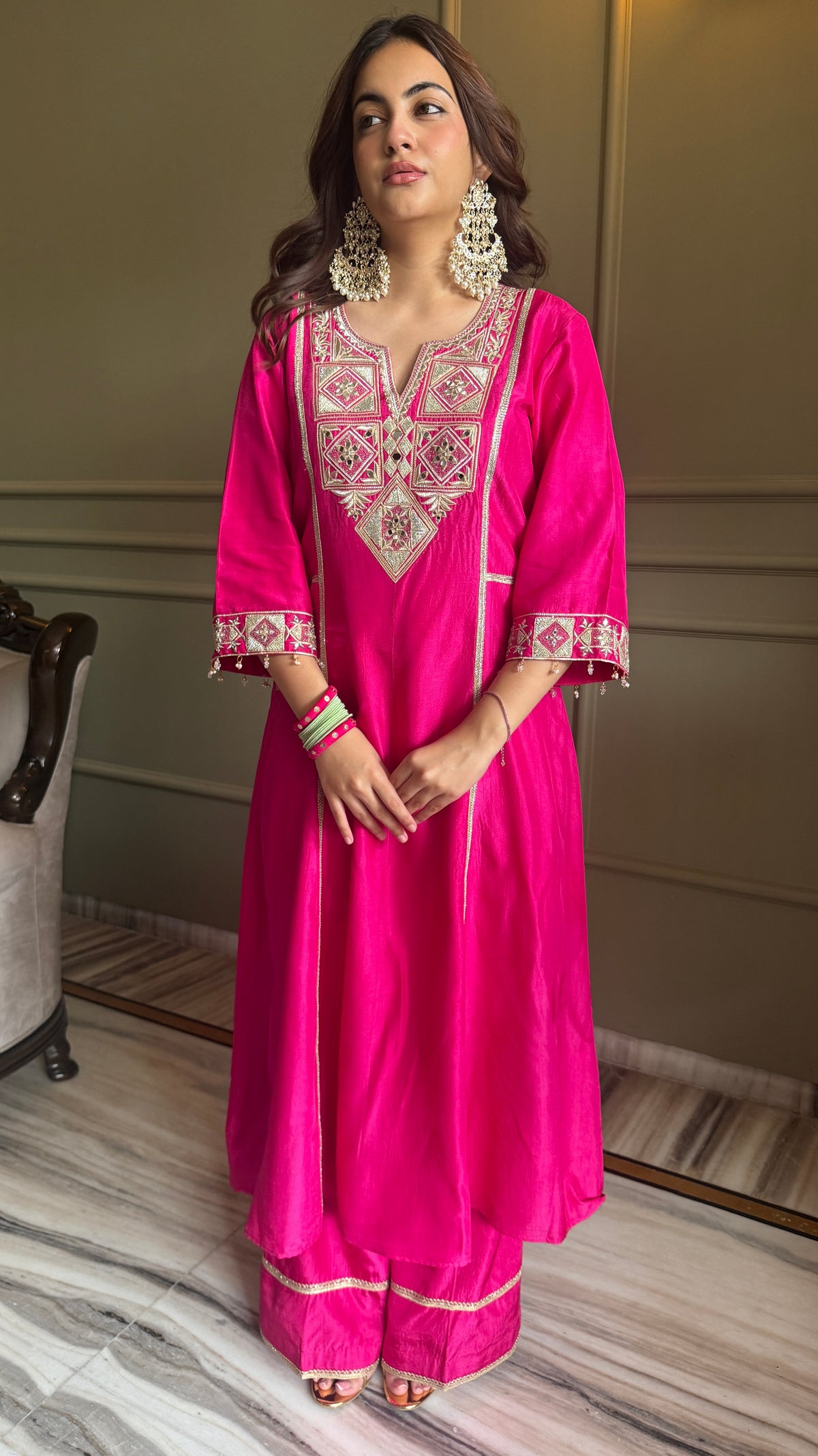 Festive Magenta Gota & Zari Embroidered Kurta Set