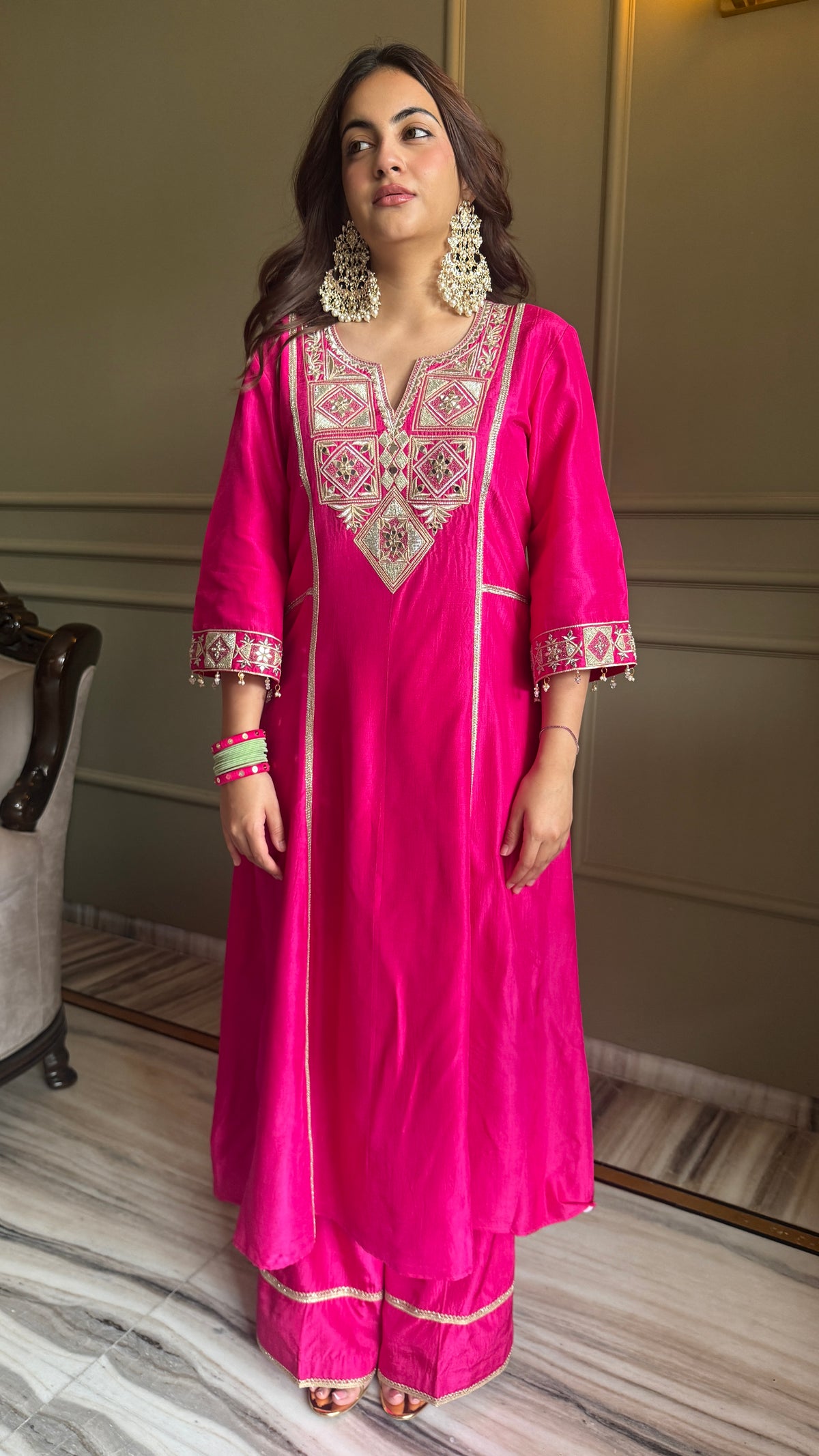 Festive Magenta Gota & Zari Embroidered Kurta Set